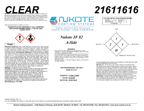 NUKOTE | JF 82 | 180G | SPRAY REACTOR REQUIRED
