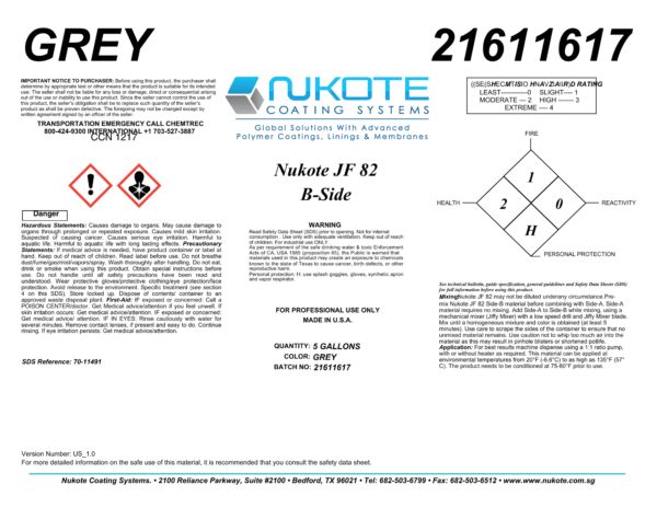 NUKOTE | JF 82 | 180G | SPRAY REACTOR REQUIRED - Image 2