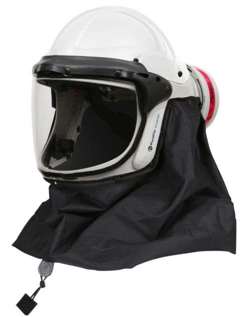GENTEX CORPORATION | PUREFLO | PR05801-W-0A1 PureFlo® ESM+ PF60 PAPR, White Hard Hat, INT Switch, HE Filter, Black Stedprene Neck Cape