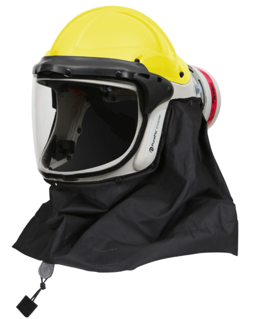 GENTEX CORPORATION | PUREFLO | PR05814-Y-0A1 PureFlo® ESM+ PF60 PAPR, Yellow Hard Hat, INT/EXT Switch, HE Filter, Black Stedprene FR Neck Cape